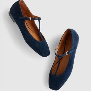 MADEWELL Deep Indigo Mylie T-Strap Flats Size 8